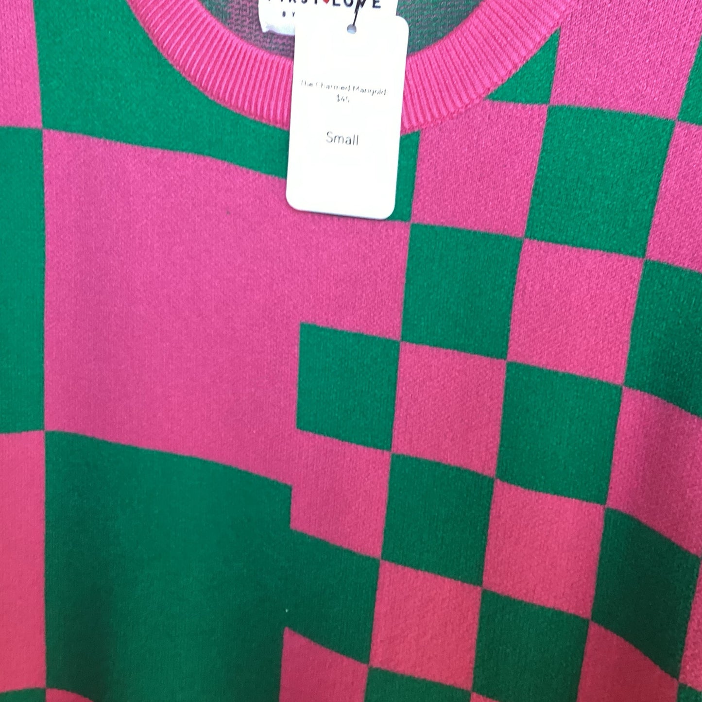 Pink and green check top