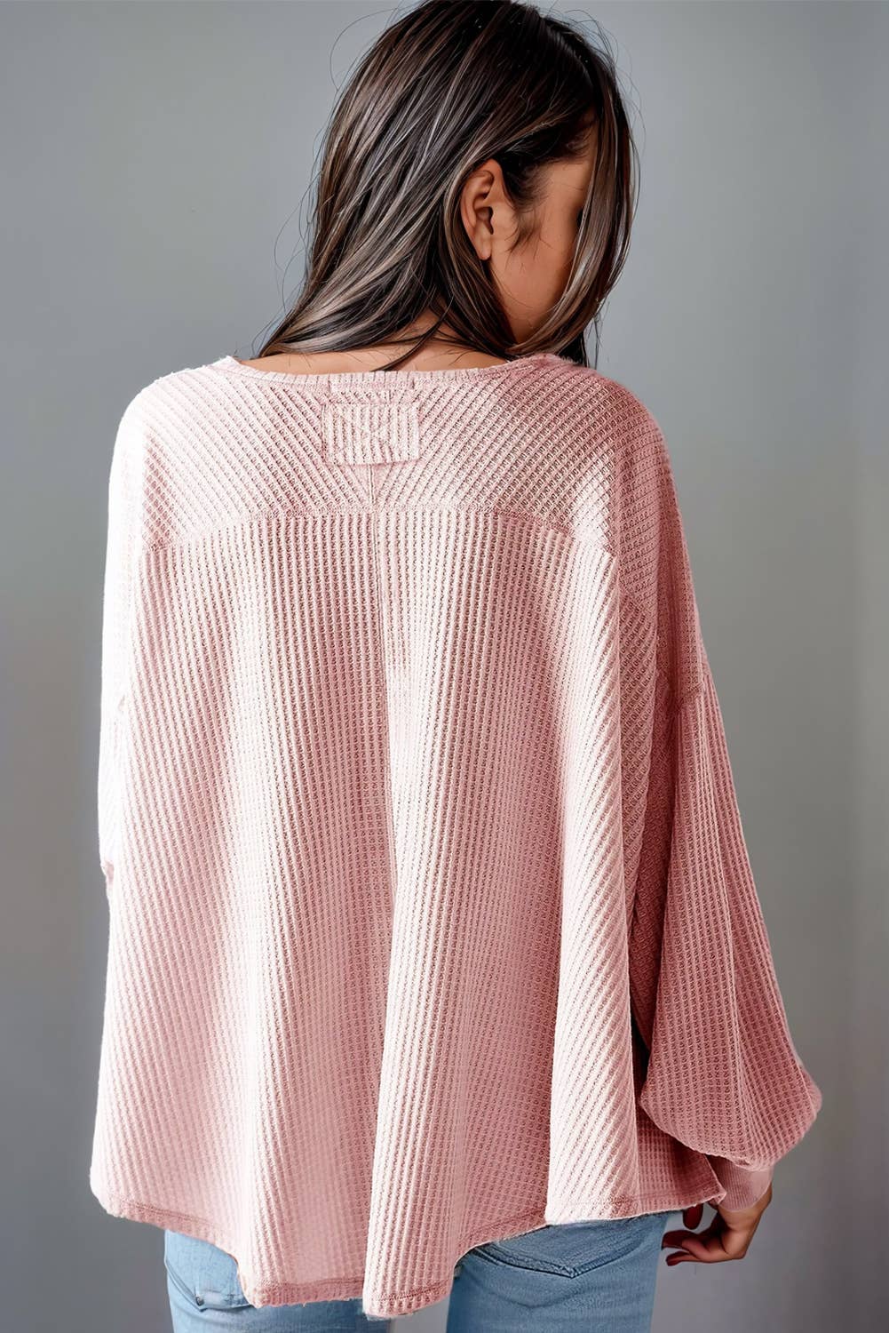 Waffle Knit * Drop Shoulder Long Sleeve Top  | S-2XL