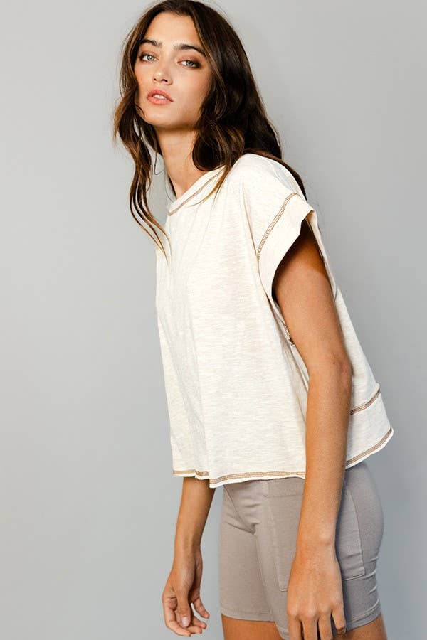 T2177 Overlap Open Back Reverse Stitched Crop Top