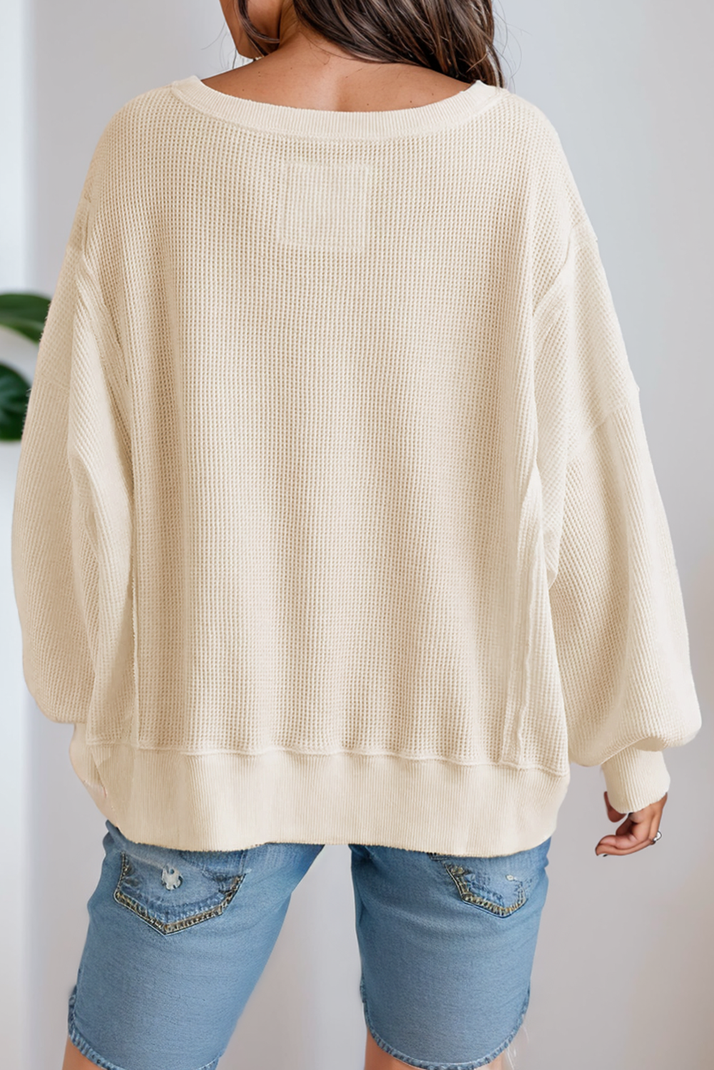 Waffle Knit * Long Sleeve Split Oversized Sweatshirt | S-2XL