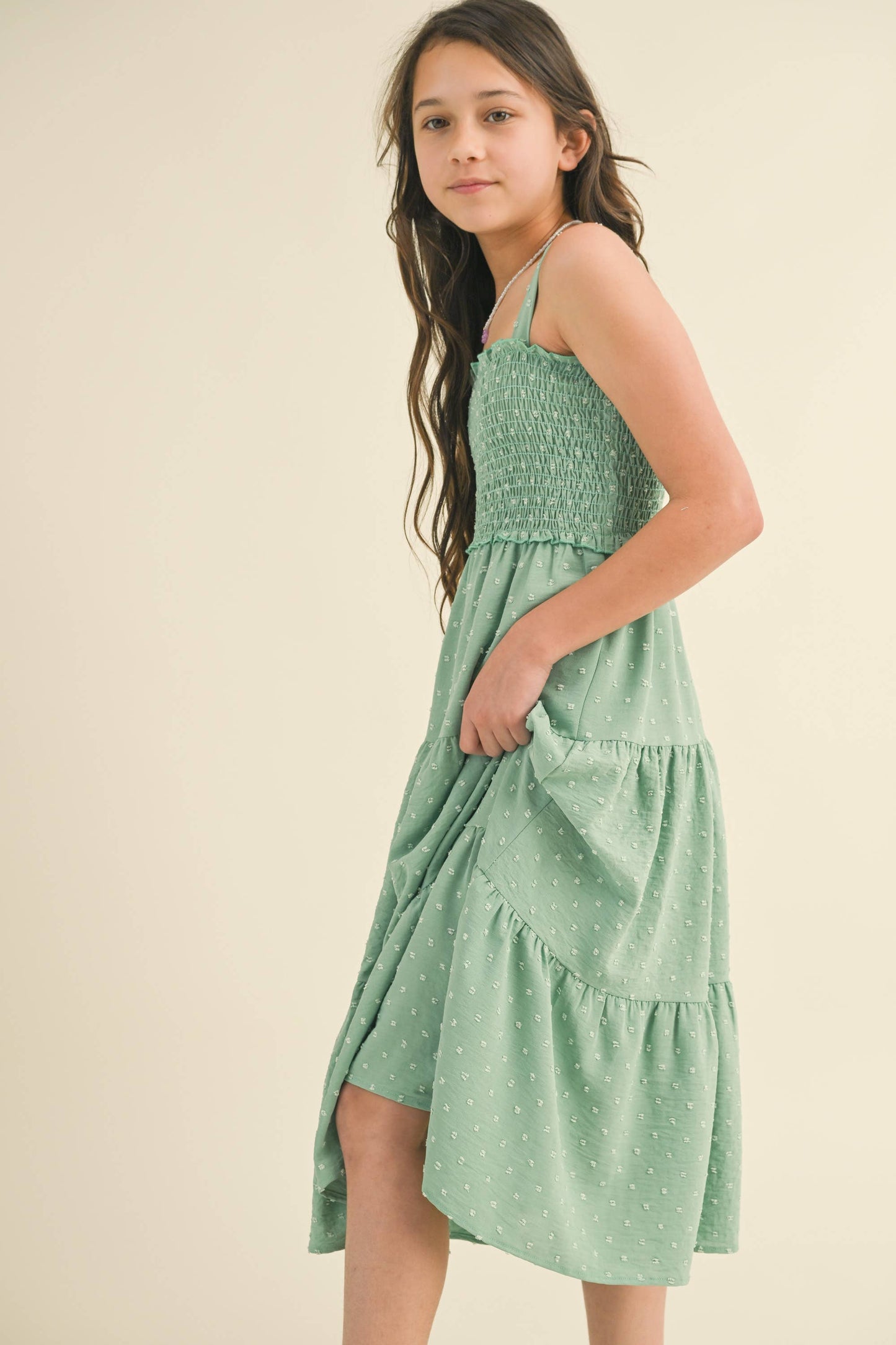 TWEEN GIRLS KIDS SMOCKED TIERED MIDI DRESS (7-12)