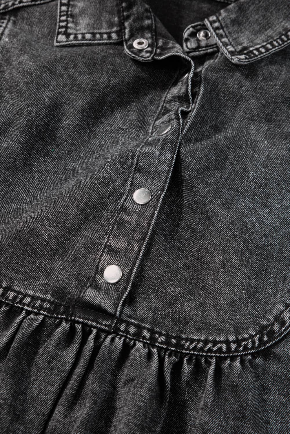 Women Acid Wash Button Front Collared Denim Dress | S-XL