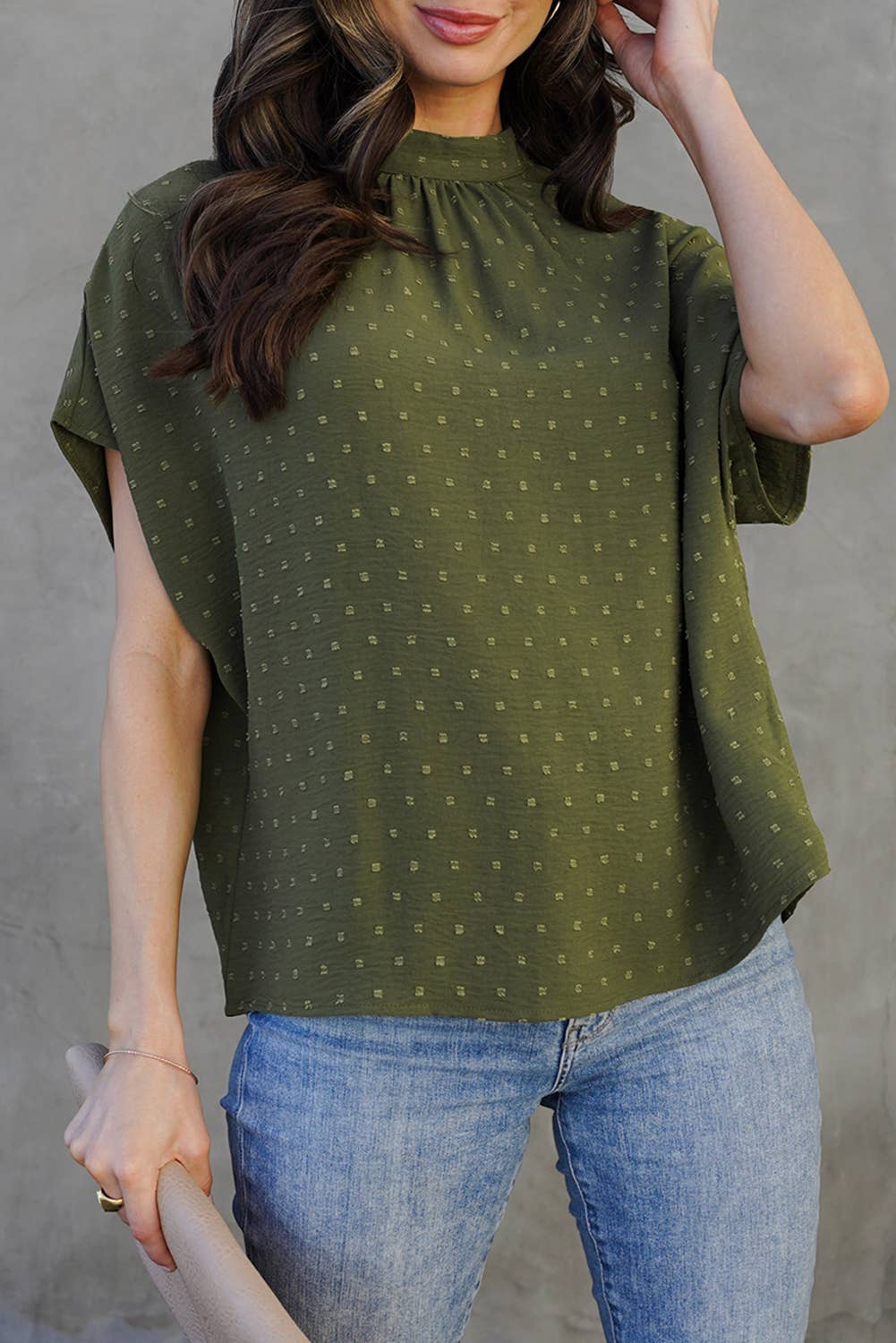 Women Fashion Swiss Dot Batwing Sleeve Blouse | S-XL