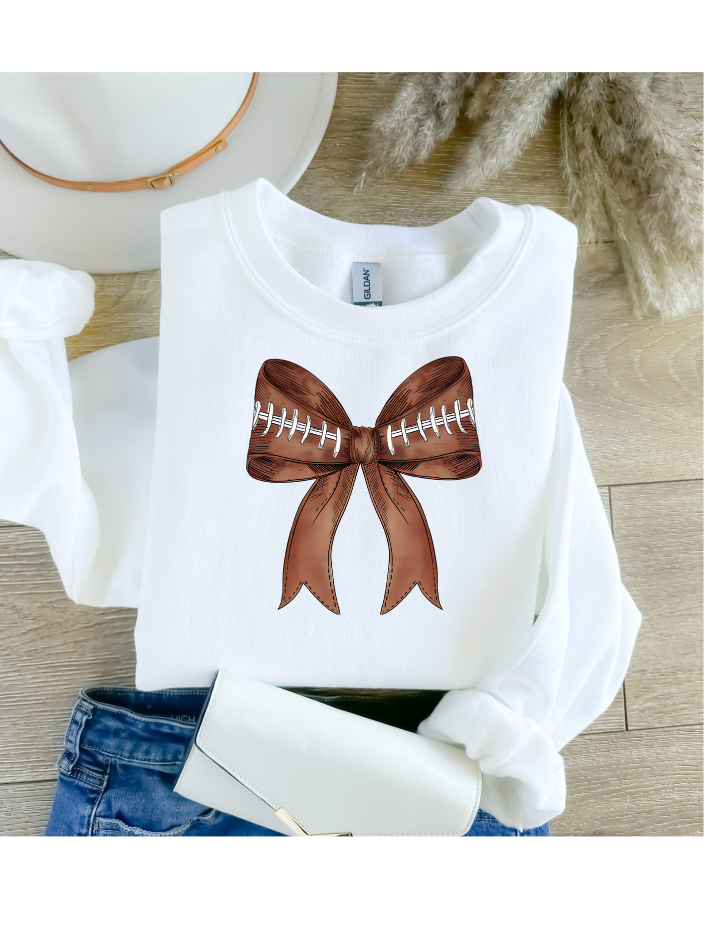 Football preppy bow graphic sweatshirt / tee