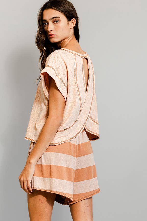 T2177 Overlap Open Back Reverse Stitched Crop Top