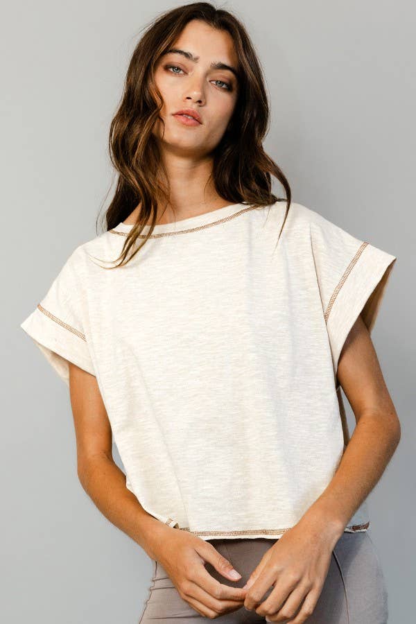 T2177 Overlap Open Back Reverse Stitched Crop Top