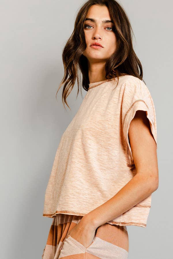 T2177 Overlap Open Back Reverse Stitched Crop Top
