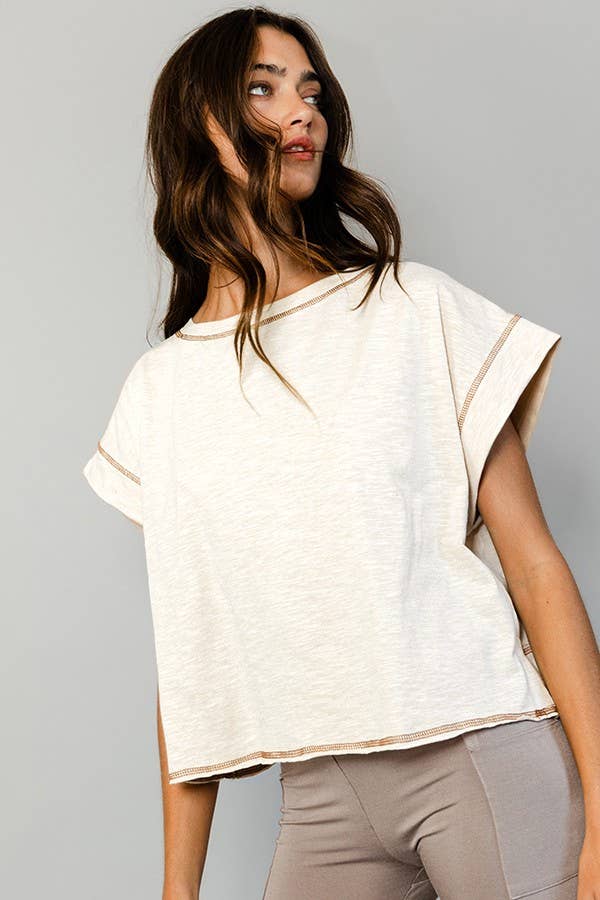 T2177 Overlap Open Back Reverse Stitched Crop Top