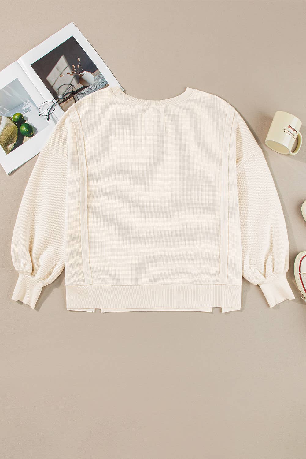 Waffle Knit * Long Sleeve Split Oversized Sweatshirt | S-2XL