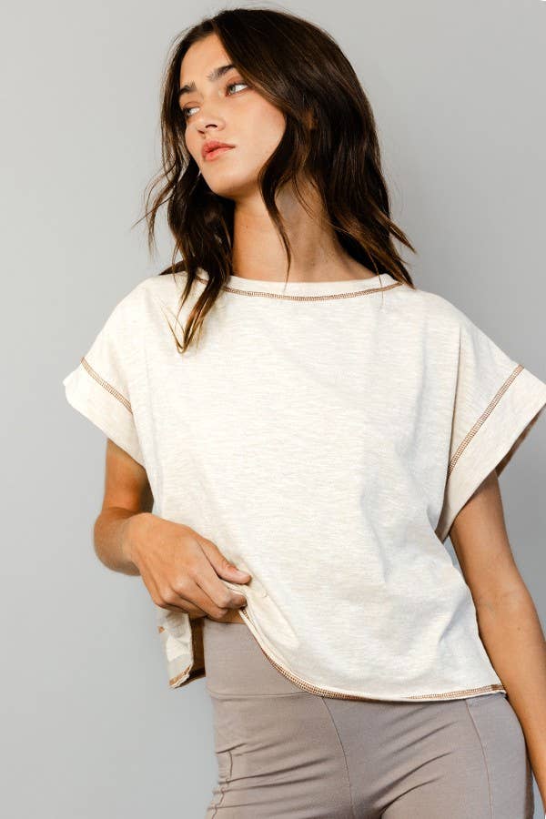 T2177 Overlap Open Back Reverse Stitched Crop Top