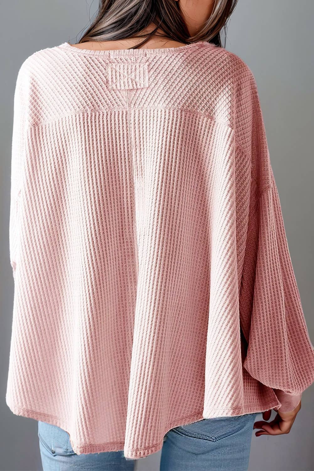 Waffle Knit * Drop Shoulder Long Sleeve Top  | S-2XL