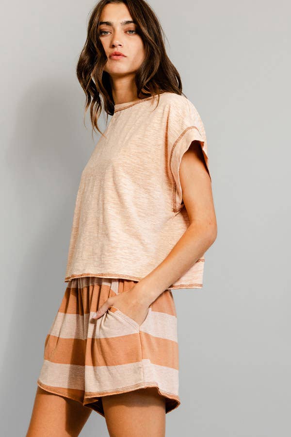 T2177 Overlap Open Back Reverse Stitched Crop Top