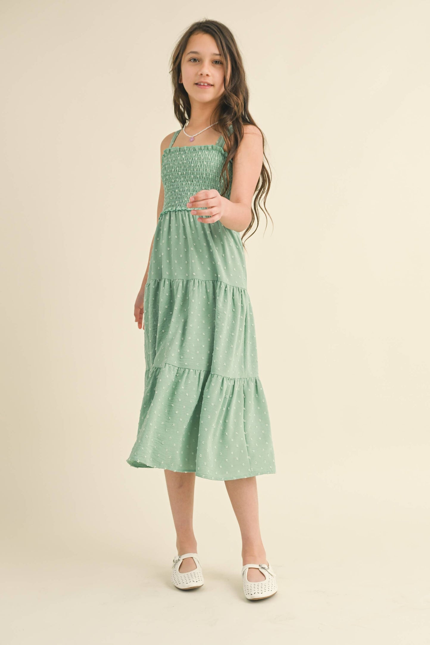 TWEEN GIRLS KIDS SMOCKED TIERED MIDI DRESS (7-12)