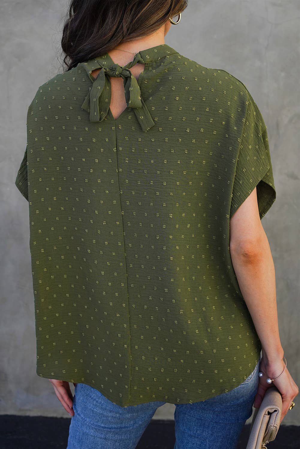 Women Fashion Swiss Dot Batwing Sleeve Blouse | S-XL