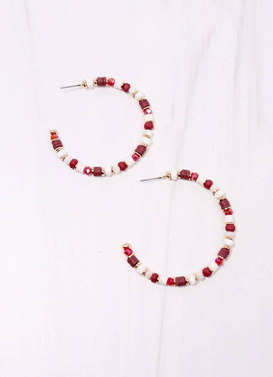 Bartlett Beaded Hoop Earring BURGUNDY WHITE