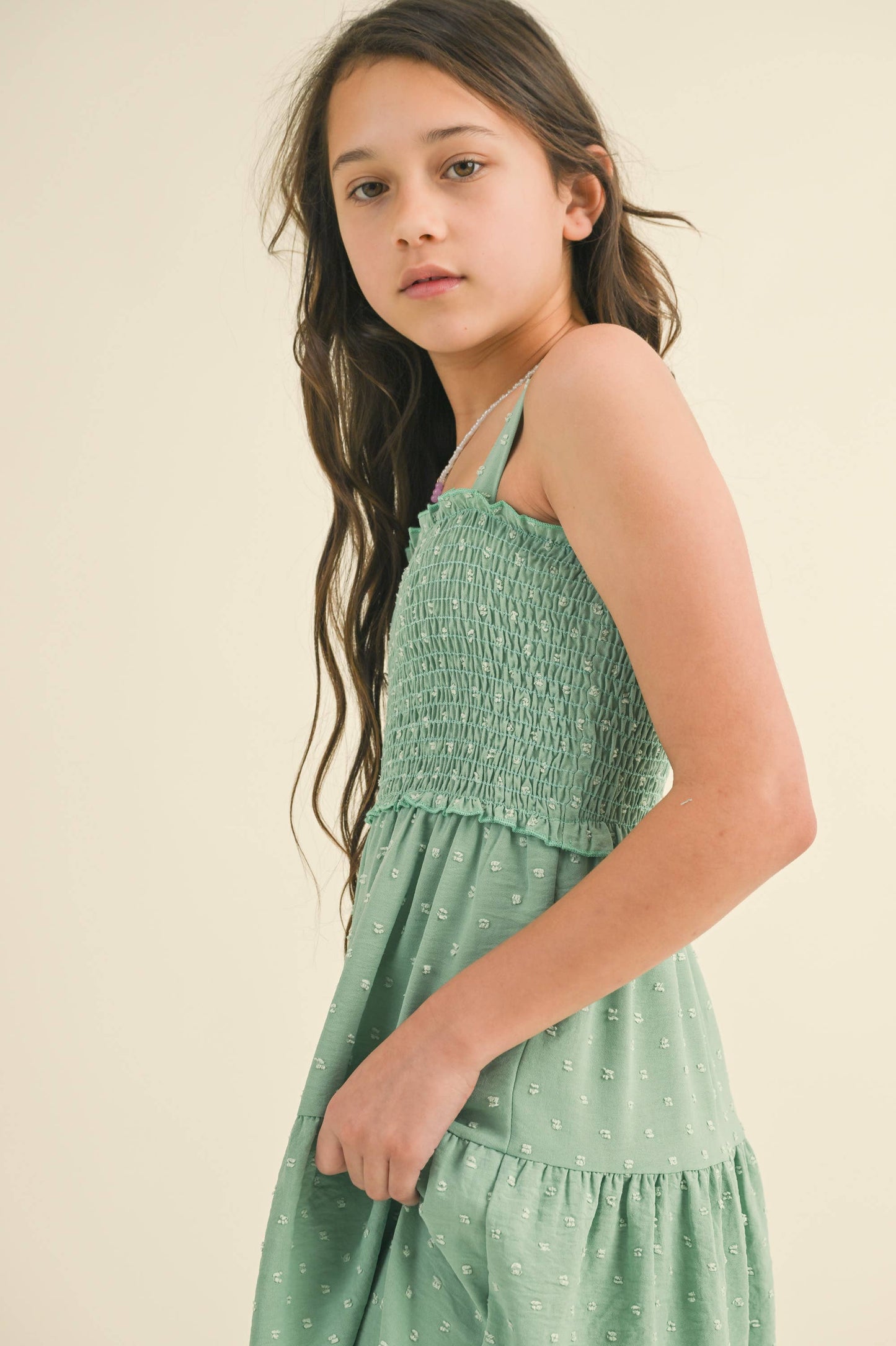 TWEEN GIRLS KIDS SMOCKED TIERED MIDI DRESS (7-12)