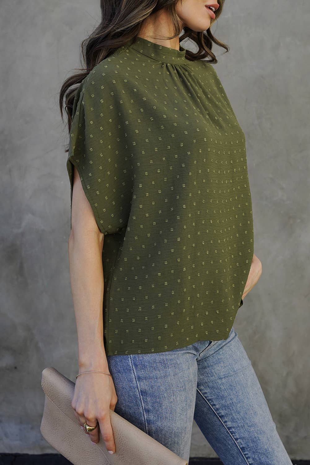 Women Fashion Swiss Dot Batwing Sleeve Blouse | S-XL