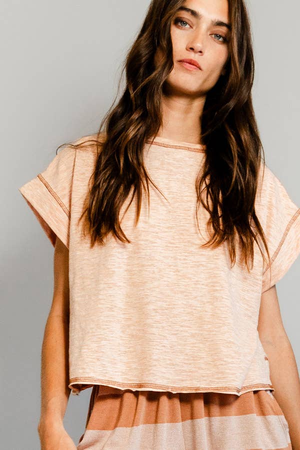 T2177 Overlap Open Back Reverse Stitched Crop Top