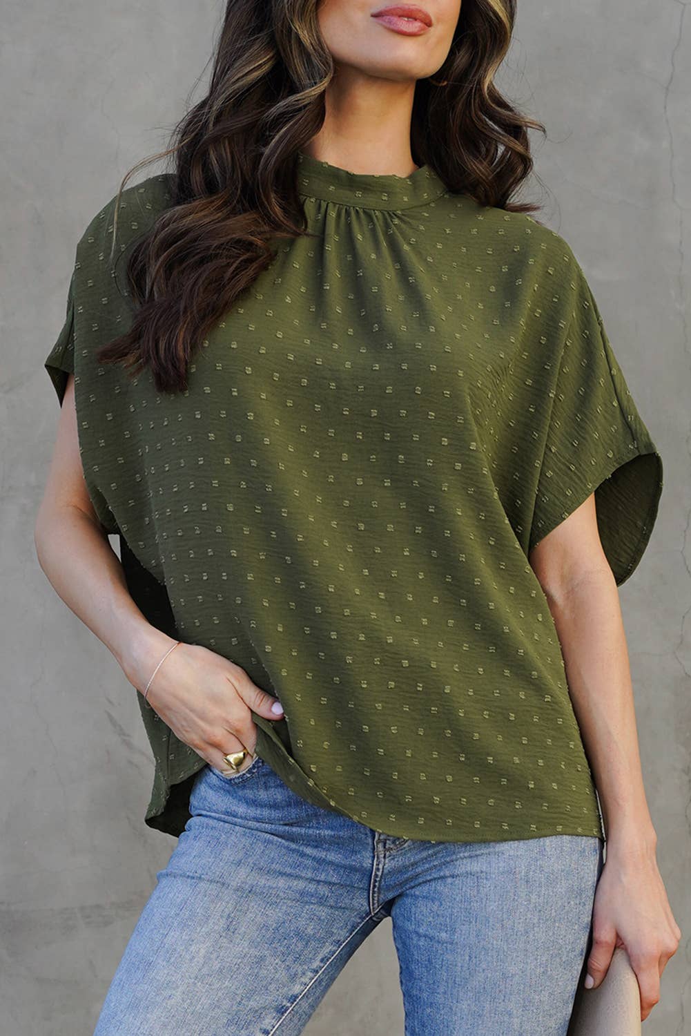 Women Fashion Swiss Dot Batwing Sleeve Blouse | S-XL