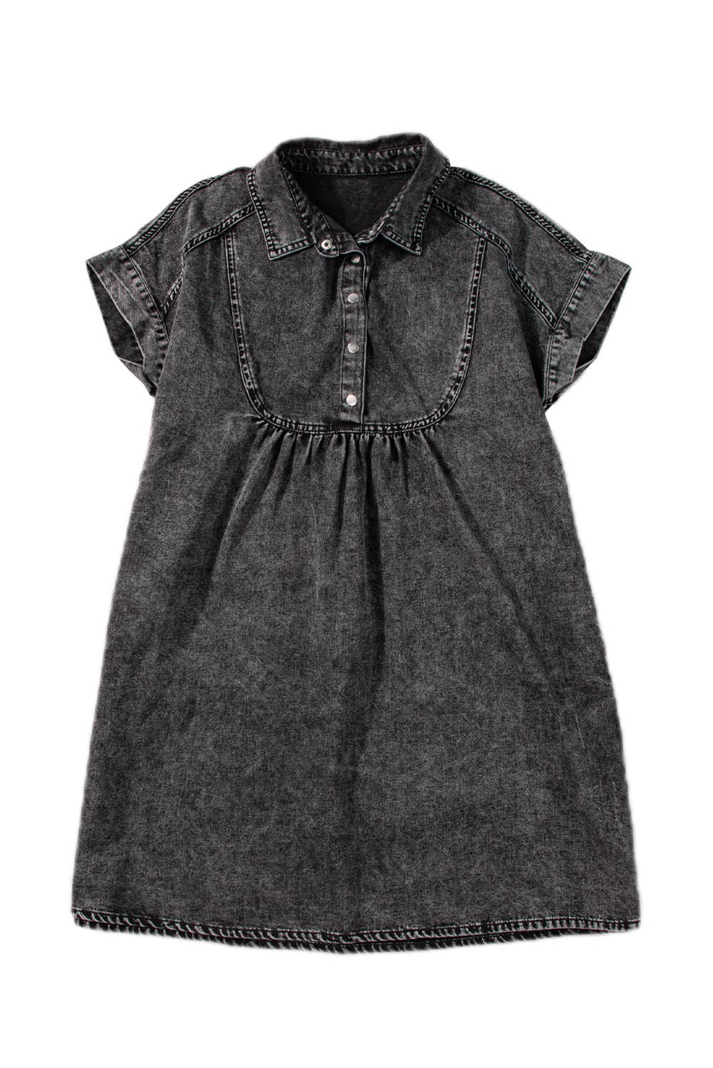 Women Acid Wash Button Front Collared Denim Dress | S-XL